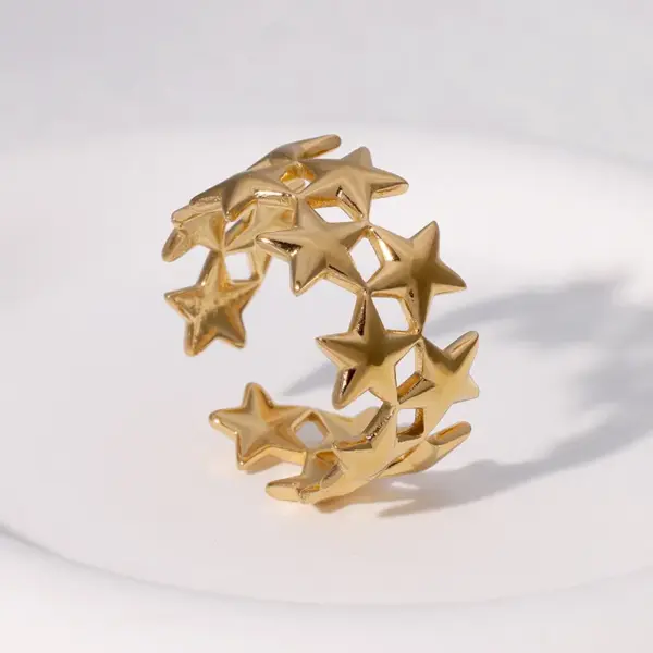 Wholesale PVD Coated Real Gold Plated 18K Gold Pentagram Star 304 Stainless Steel Modern Style Simple Style Waterproof Non Tarnish Open Rings