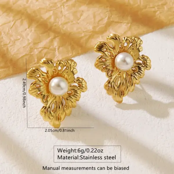 201 Stainless Steel 304 Stainless Steel Plastic Flower Petal Plated Stone-Free Imitation Gold Elegant Cute Oversized Plating Gold Earrings Ear Studs