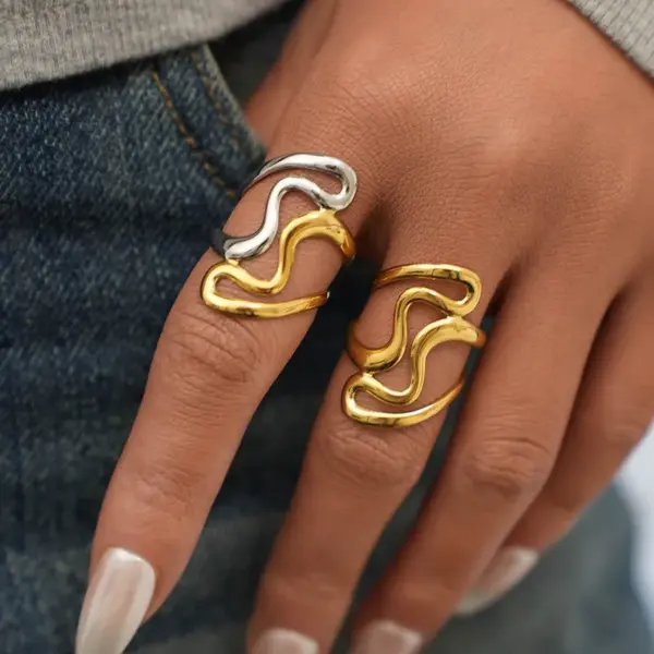 Wholesale Jewelry IG Style Simple Style Geometric Lines 304 Stainless Steel 18K Gold Plated Open Rings