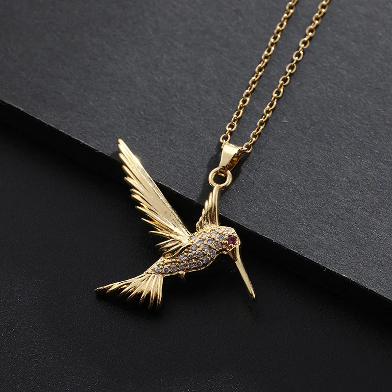 Wholesale Simple Style Bird Copper Inlay Zircon Pendant Necklace