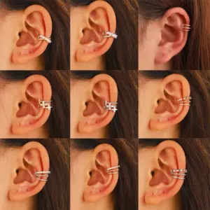 Wholesale 1 Piece Simple Style Geometric Plating Inlay Copper Rhinestones Gold Plated Silver Plated Ear Cuffs
