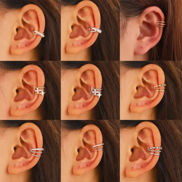 Wholesale 1 Piece Simple Style Geometric Plating Inlay Copper Rhinestones Gold Plated Silver Plated Ear Cuffs