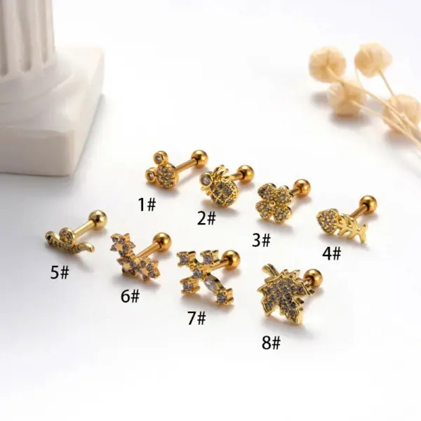 1 Piece Halloween Sweet Simple Style Cross Snake Spider Plating Inlay Copper Zircon Cartilage Earrings