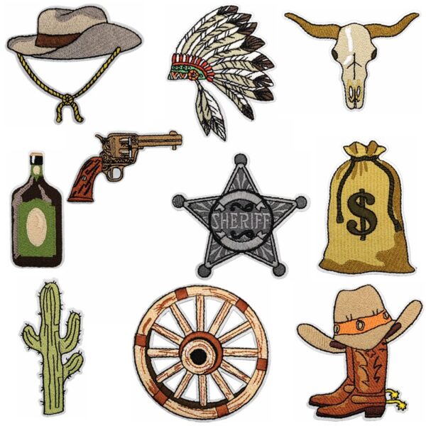 Wholesale Cool Rice Western Cowboy Embroider Cloth Patch Clothing Decorative Patch Patch Cowboy Hat Computer Embroider Patch Revoer Gun Ironing