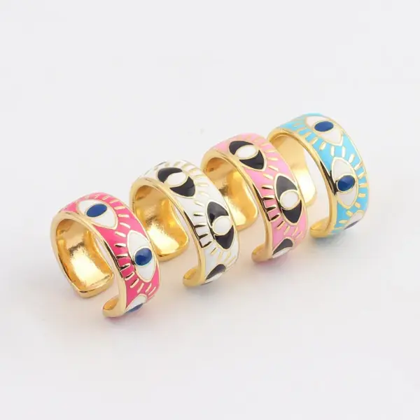 Wholesale Fashion Devil's Eye Copper Open Ring Inlay Resin Copper Rings