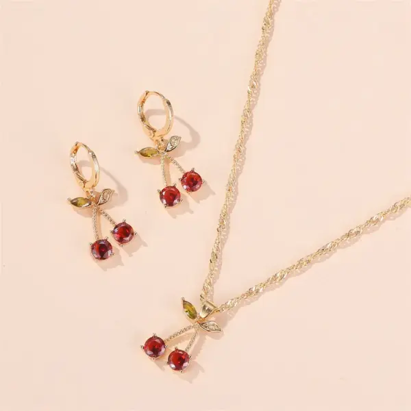 Glass Copper Cherry Artificial Gemstones Bridal Jewelry Sets