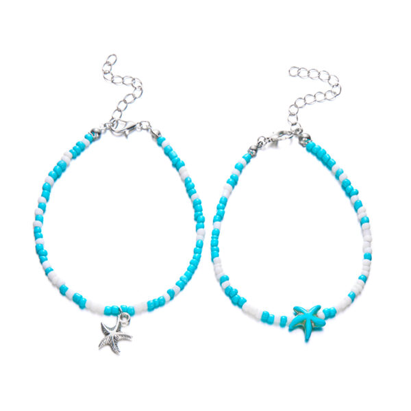 Wholesale Summer Beach Vacation Rice Beads Conch Devil's Eye Winding Foot Stacked Bracelet Starfish Pendant Jewelry