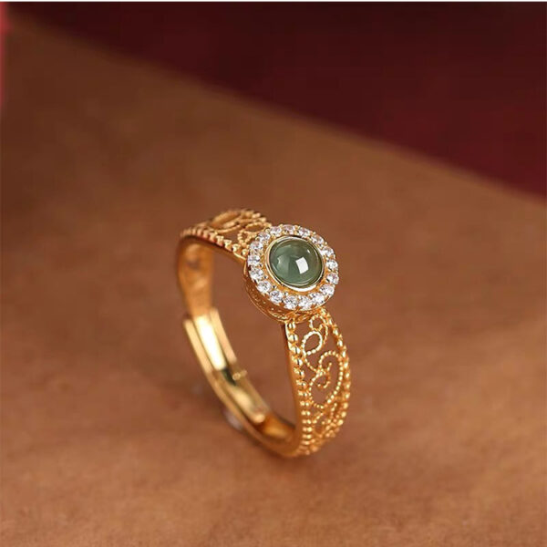 Wholesale "Bibo" Silver Plated Ruyi Chalcedony Ring Light Luxury Fashion Silk Hollow Zircon Finger Ring Mother's Day Gift
