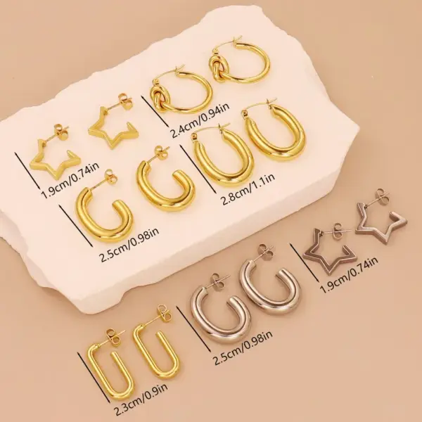 Wholesale 1 Pair Simple Style U Shape Pentagram Round 304 Stainless Steel 18K Gold Plated Earrings