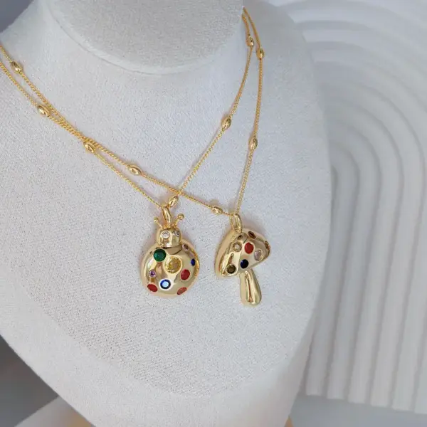 Wholesale Jewelry Cute IG Style Ladybugs Mushroom Copper Zircon 18K Gold Plated Plating Inlay Pendant Necklace