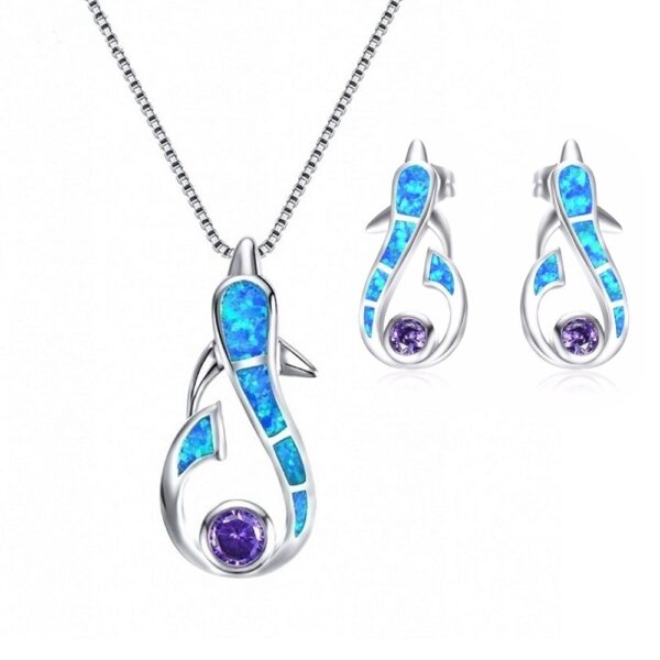 oly-a8d21a10e9f6bc679508a45ea49f683f Wholesale Yansheng wish cross-border European and American fashion opal necklace dolphin pendant short necklace earrings suit