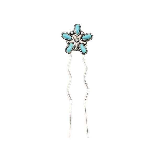 Wholesale Retro style flower-shaped alloy hairpin inlaid with turquoise