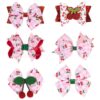 Wholesale Pink Plaid Cherry Print Bow Hairpin