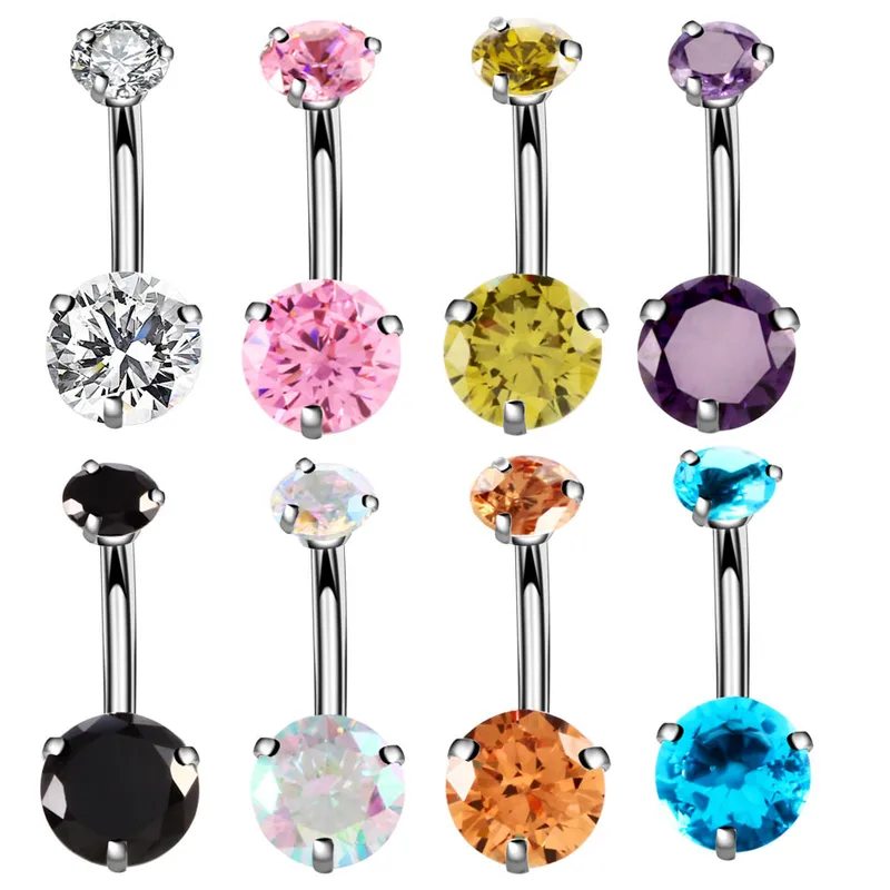 Wholesale Fashion Geometric Stainless Steel Inlaid Zircon Belly Ring