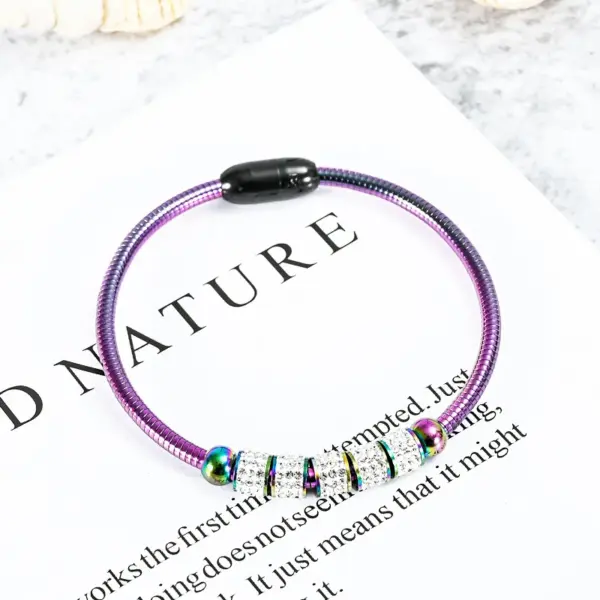 Wholesale Fashion Round Stainless Steel Inlay Artificial Diamond Bangle 1 Piece