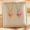 Wholesale Jewelry Simple Style Tulip Titanium Steel Zircon Pendant Necklace