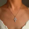 304 Stainless Steel Cross PVD Coated Zircon Real Gold Plated 18K Gold Simple Style Waterproof Non Tarnish Cross Chain Lobster Trigger Clasp Closure Gold Pendant Necklace
