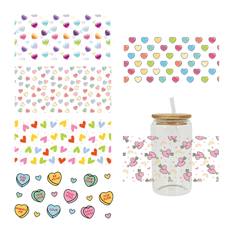 Wholesale Colorful Hearts 16oz C UV DTF Wraps