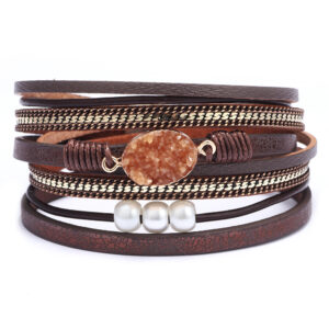 Wholesale Leather magnetic clasp multi-layer bracelet