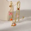 Wholesale Jewelry Simple Style Classic Style Commute Rainbow Star Heart Shape 304 Stainless Steel Acrylic 18K Gold Plated Enamel Inlay Double Layer Necklaces
