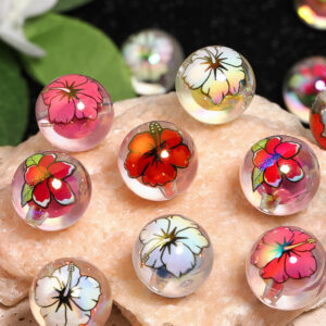 Wholesale Valentine's Day Acrylic Rose Beads in Beads Camellia Printed Round Beads Mobile Phone Chain String Pen Beads Diy Beads