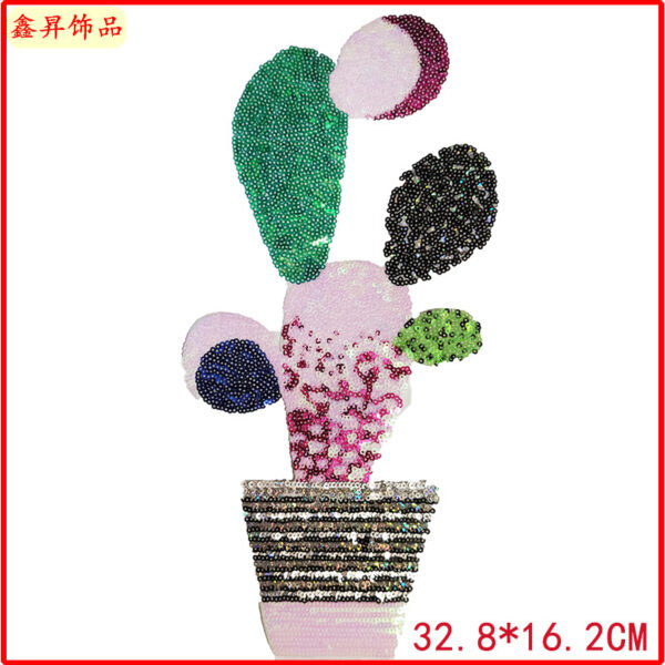 Wholesale Sequin embroidery clothing accessories cactus flower clothing accessories sequin embroidery towel embroidery cloth patch factory direct supply