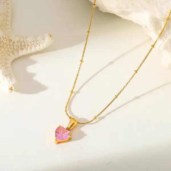 Wholesale Jewelry Cute Romantic Simple Style Geometric Heart Shape 304 Stainless Steel Zircon 18K Gold Plated Plating Inlay Gold Necklace Pendant Necklace