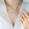 Wholesale PVD Coated Real Gold Plated Bow Knot Titanium Steel Elegant Waterproof Non Tarnish Necklace