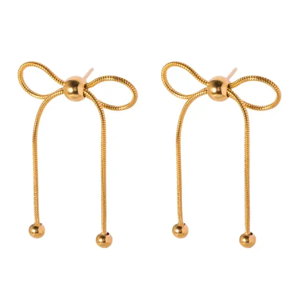 Wholesale PVD Coated Real Gold Plated Bow Knot 304 Stainless Steel Simple Style Waterproof Non Tarnish 304 Stainless Steel Drop Earrings
