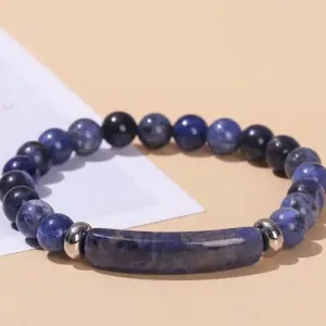 5a Natural Blue Grain Stone Bridge Bracelet / 8mm Long Tube 10 * 39mm