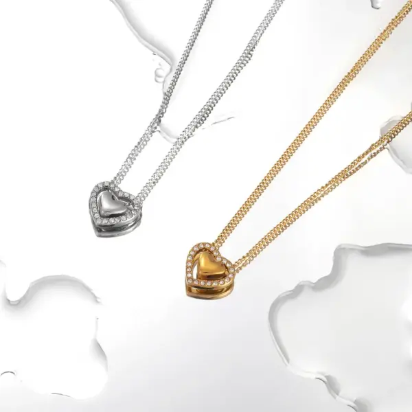 Ion Plating (IP) 18K Gold Platinum Real Plated Heart Shape 304 Stainless Steel Vintage Style Sweet Waterproof Non Tarnish Pendant Necklace