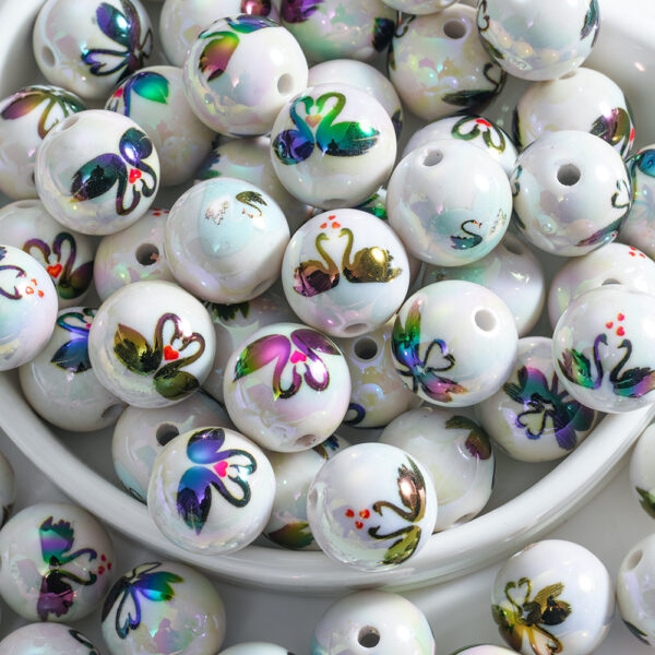 Wholesale 10pcs Black Swan Mixed Printing Beads 16mm Decorative Beads