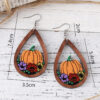 Wholesale Cross-border New Autumn Harvest Thanksgiving Flower Pumpkin Drop Pendant Earrings Wooden Double-sided Thanksgiving Earrings