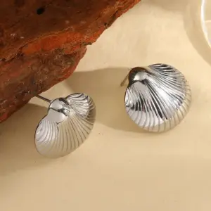 Textured Shell Stud Earrings-Silver
