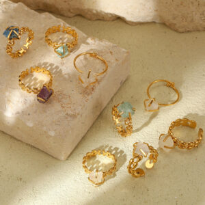 Wholesale European and American Hot-Selling Adjustable Opening Titanium Steel Ring Women's Retro Natural Stone Circle Fence Stainless Steel Hand Jewelry