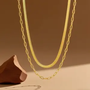X01115-Blade Double Chain-Necklace- Gold