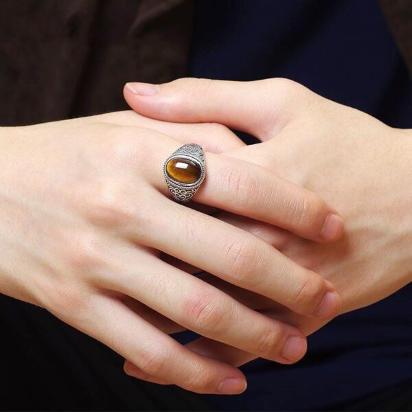 Wholesale New S925 Silver Tiger Eye Stone Live Men's Ring Retro Style Natural Gift Open Ring Gold Feel