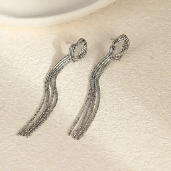 Wholesale Elegant Long Tassel Titanium Steel Earrings Women's Exaggerated Fashion Jewelry Non-fading Holiday Party Date Shopping