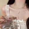 Wholesale Early Spring Accessories Pearl Necklace Simple and High-End Double-Layer Stacked Halter Camellia Sweater Chain Women's Clavicle Chain