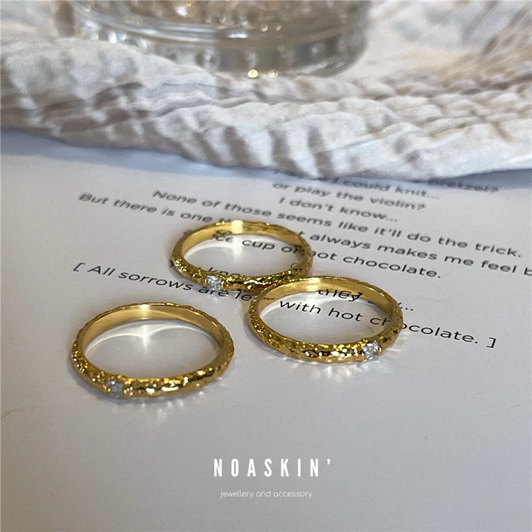 Wholesale Fashion Geometric Titanium Steel Plating Zircon Rings