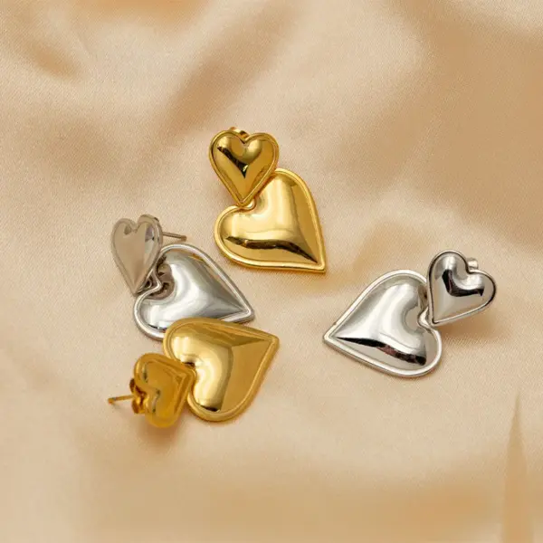 Wholesale PVD Coated 18K Gold Plated Heart Shape Stainless Steel Vintage Style Waterproof Non Tarnish Drop Earrings