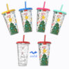 Wholesale Christmas 24oz Large-Capacity Pp Material Water Cup Plastic with Straw, Changes Color When Exposed to Cold, Student Water Cup