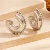 Wholesale 304 Stainless Steel C Shape Water Droplets PVD Coated Artificial Diamond 18K Real Gold Plated 18K Gold Vintage Style Waterproof Non Tarnish Plating Inlay Ear Studs