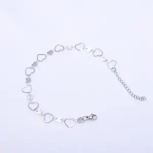 Small Empty Peach Heart Embossed Peach Heart Piece / Anklet 21 5cm