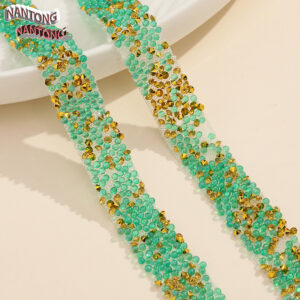 2 dark green ab fine beads + pointed bottom golden rhinestones / 1.5cm double layer hot melt adhesive, fine beads, rhinestones, hot diamond strips