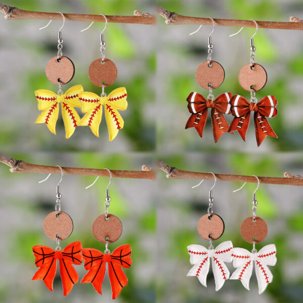 Wholesale Cross-border New Sports Style Ball Bow Round Pieces Stitching Pendant Earrings Acrylic Earrings Gift