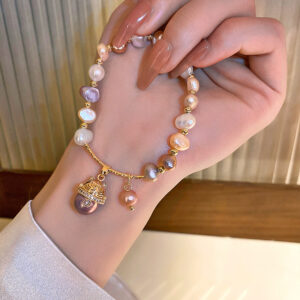 7# bracelet-Golden lucky cat freshwater pearl