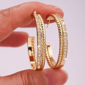 2 Pieces Vintage Style Simple Style Solid Color Plating Inlay Copper Zircon 18K Gold Plated Hoop Earrings