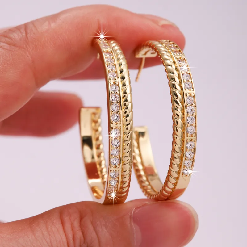 Wholesale 2 Pieces Vintage Style Simple Style Solid Color Plating Inlay Copper Zircon 18K Gold Plated Hoop Earrings