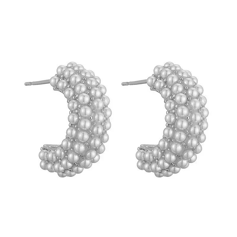Wholesale 1 Pair Casual Elegant Vintage Style C Shape Plating Inlay Copper Artificial Pearls 18k Gold Plated Ear Studs
